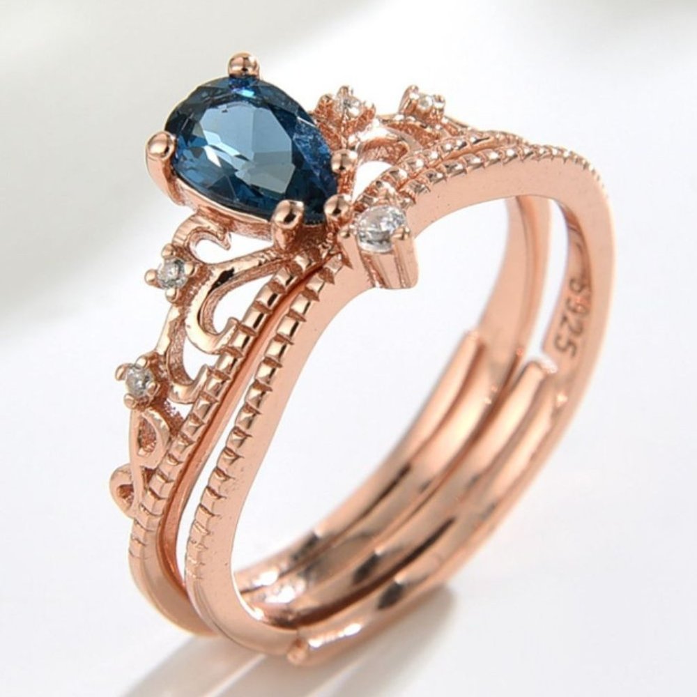 Topaz 925 Sterling Silver Adjustable Two-Piece Ring Set For Women